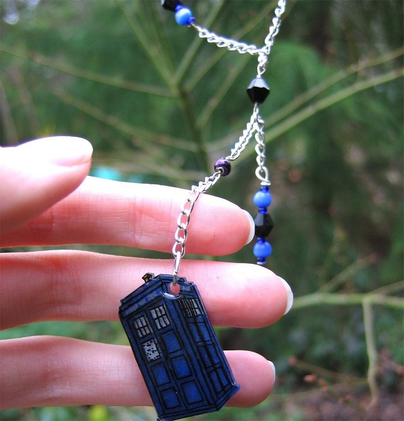 Doctor Who TARDIS Blue & Silver Lariat Necklace image 4