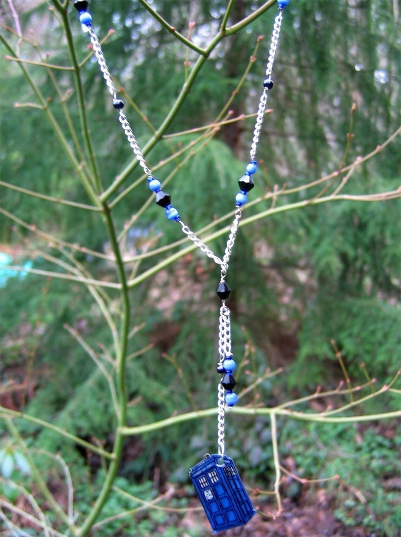 Doctor Who TARDIS Blue & Silver Lariat Necklace image 2