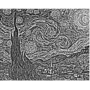 Starry Night Black and White Woodcut Print Jigsaw Puzzle (110, 252, 520, 1014-Piece), Van Gogh inspired High-Resolution Vintage Wall Art