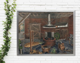 Smedja-pussel (120, 252, 500 bitar), vintage industriell verkstadskonst av Perkins Harnly (1935-1942)