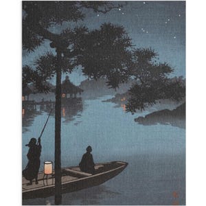Shoda Koho Stars over Lake Biwa Jigsaw Puzzle (120, 252, 500-Piece),Japanese Woodblock Print Jigsaw, Night Sky and Lake Landscape Art