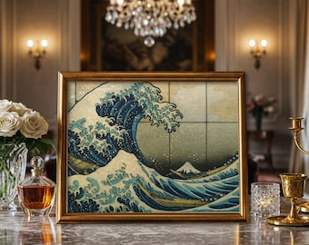 The Great Wave Off Kanagawa Inspired Stained Glass Jigsaw Puzzle 2 (120, 252, 500-Piece), Hokusai Wave Jigsaw Puzzle