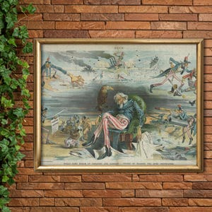 Puzzle "Il sogno dello zio Sam" del 1895 (110, 252, 520, 1014 pezzi), manifesto di fumetti politici d'epoca, satira sulla storia americana