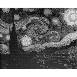 Monochrome Starry Night Jigsaw Puzzle (110, 252, 520, 1014-Piece), Van Gogh Inspired Black and White Print