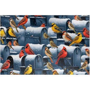 1014-Piece Postboxes and Colorful Birds Pattern Jigsaw Puzzle (110, 252, 520, 1014-Piece), Fun Family Activity, Relaxing Hobby