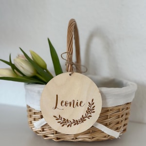 Personalized Easter basket pendant for children - wooden - round - Easter basket - boy - girl - Easter gift