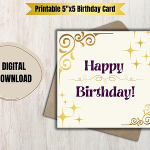 Cartão de aniversário dourado para impressão 5" x 5 Cartão de aniversário dourado elegante