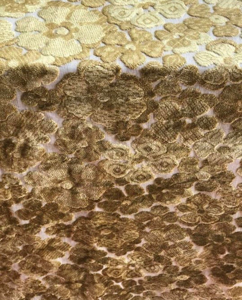 Plush Vintage Golden Yellow and Green Floral Fabric