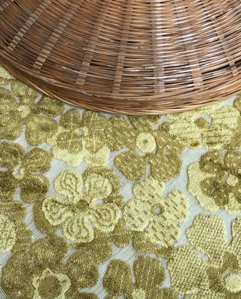 Plush Vintage Golden Yellow and Green Floral Fabric