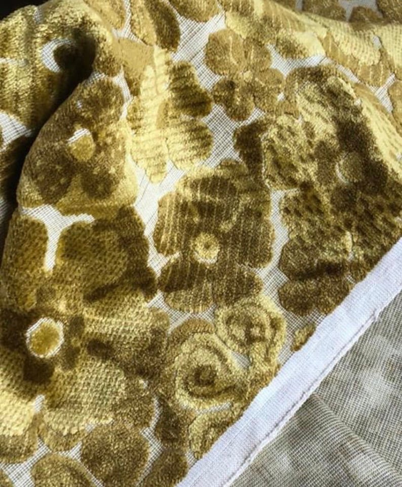 Plush Vintage Golden Yellow and Green Floral Fabric