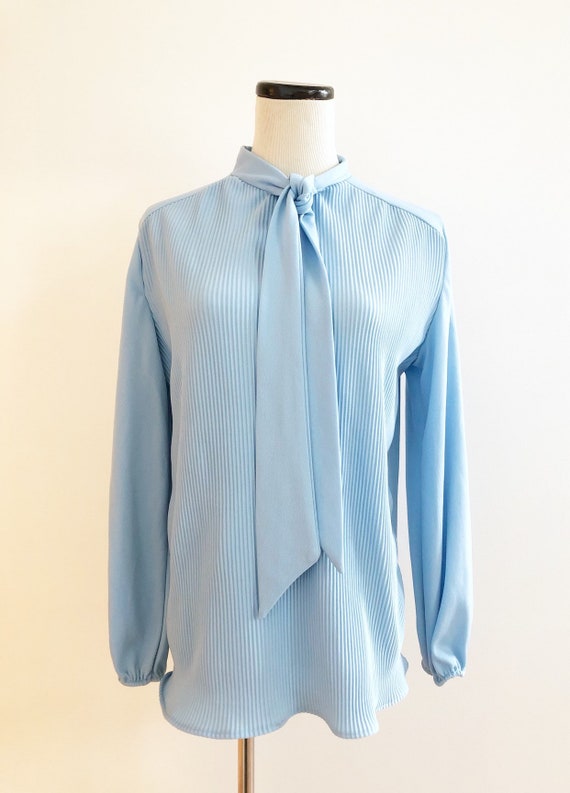 Blue Blouse | Powder Blue Shirt | Vintage Bow Blou