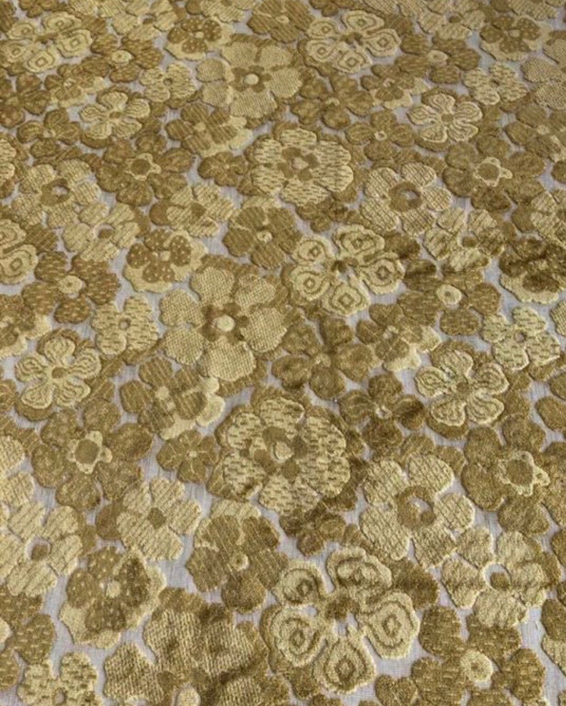 Plush Vintage Golden Yellow and Green Floral Fabric