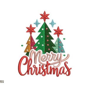Merry Christmas Machine Embroidery, Cute Holiday Christmas Tree, Xmas Embroidery Pattern, Instant Download, 3 Sizes