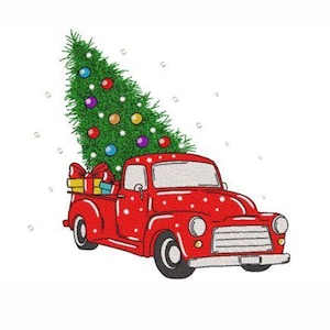 Christmas Truck Embroidery Design, Cute Holiday Christmas Tree, Xmas Embroidery Pattern, Instant Download, 3 Sizes