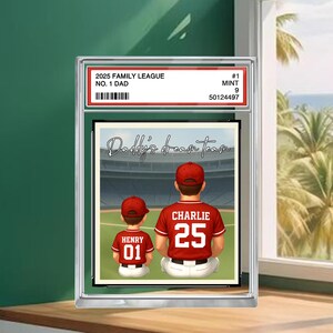Presente personalizado de beisebol para o Dia dos Pais, placa de acrílico personalizada estilo cartão colecionável do time dos sonhos do papai nº 1, presente esportivo para marido
