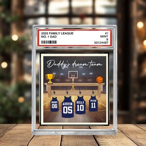 Plaque en blocs acryliques de cartes à collectionner pour papa de basket-ball, cadeau personnalisé pour la fête des pères, souvenir de papa sportif, cadeau d'anniversaire personnalisé pour papa