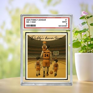 Plaque de basket-ball personnalisée n° 1 papa homme et enfants style carte à collectionner en bloc acrylique, cadeau d'anniversaire personnalisé pour la fête des pères pour amateur de sport