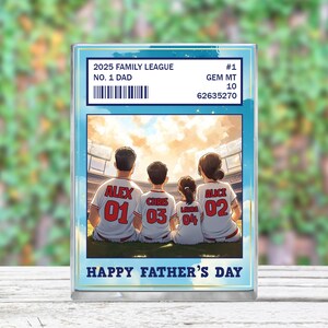 Targa personalizzata con action figure in stile carte collezionabili "Dad & Kids" del baseball n. 1, blocco acrilico personalizzato, regalo per la festa del papà per il marito.