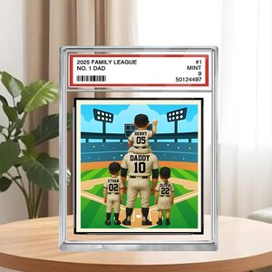 Plaque de baseball personnalisée, papa, grand-père, homme et enfants, style carte à collectionner, bloc acrylique, cadeau de fête des pères personnalisé pour papa de baseball