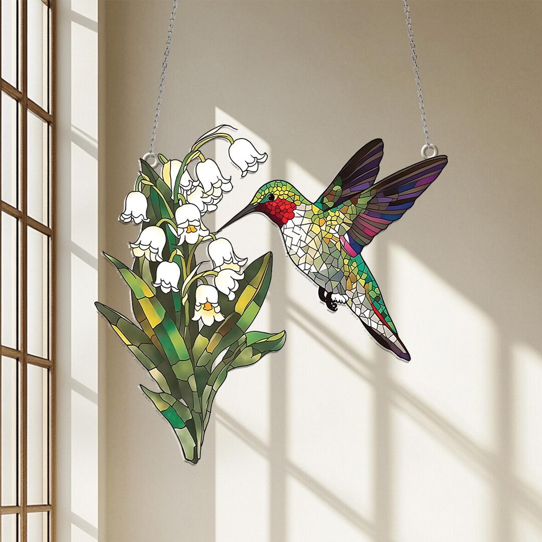 Acrylic 2D Flat Hummingbird and Lily of the Valley Window Hanging ...