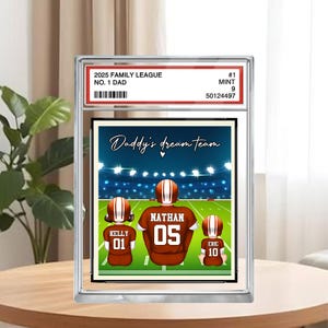 Figurine personnalisée papa football américain bloc acrylique, papa personnalisé style carte à collectionner cadeau fête des pères pour mari football américain