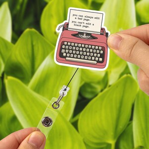 Porta badge da scrittore, non puoi modificare una pagina vuota, citazione motivazionale sulla macchina da scrivere, regalo per autore, cordino per insegnante, accessorio per studenti