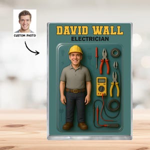 Personalisierte glückliche Vatertag Elektriker Dad Acrylblock, Benutzerdefinierte Foto Geburtstagsgeschenk für Daddy, Einzigartiges Geschenk für Mann von Frau