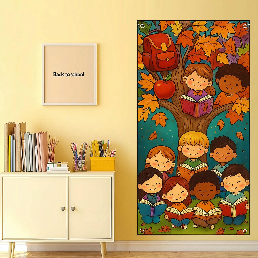Back to School Classroom Banner – Autumn Tree Reading Time Door Poster ...