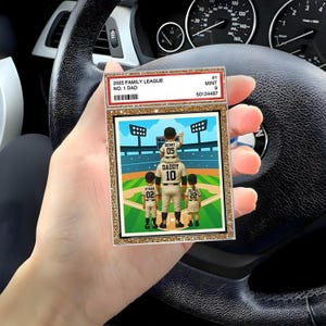 Tarjeta coleccionable familiar personalizada con figura de béisbol número 1 para papá e hijos, tarjeta billetera de jugador deportivo, regalo personalizado para el Día del Padre para su esposo.