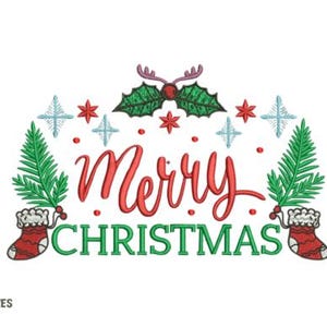 Merry Christmas Machine Embroidery, Cute Holiday Christmas Tree, Xmas Embroidery Pattern, Instant Download, 3 Sizes