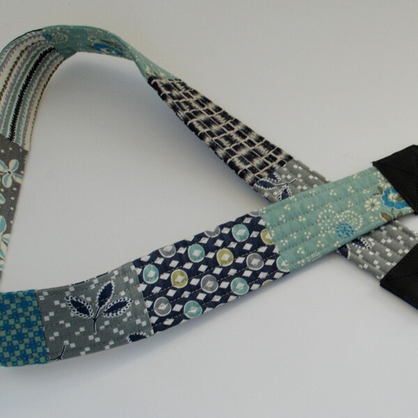 LAST ONE-  Quilted Camera Strap with Genuine Leather Ends- New Day Color Way