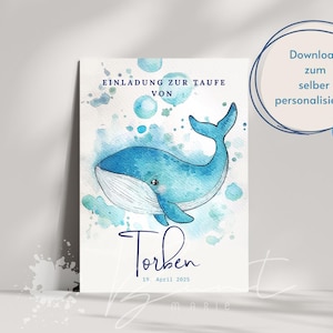 Convite de batismo em aquarela, DOWNLOAD DIGITAL, cartão de batismo, crie você mesmo, batismo, personalizado, escolha de aquarela, convite para batismo