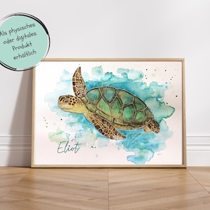 Schildkröten Aquarell Druck von Lea Kreusel, Kinderzimmer Bild, Personalisiert, Tier Kunst, Illustration, Wandkunst, Tierposter, Schildkröte