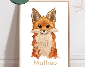 Fox watercolor print by Lea Kreusel, portrait, animal art, illustration, wall art, fox, animal poster, nursery picture, personalized