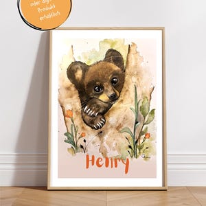 Bär Aquarell Druck von Lea Kreusel, Kinderzimmer Bilder, Personalisiert,  Tier Kunst, Illustration, Wand Kunst, Portrait, Tierposter, Bär