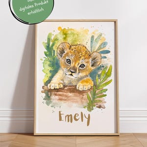 Löwen Aquarell Druck von Lea Kreusel, Kinderzimmer Bilder, Personalisiert,  Tier Kunst, Illustration, Wand Kunst, Portrait, Tierposter, Löwe