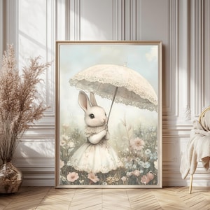 Benutzerdefinierte Osterhase Wildblumen Druck, Vintage Kaninchen Wandkunst, druckbare Frühling Dekor, digitaler Download für Bauernhaus Cottagecore Home
