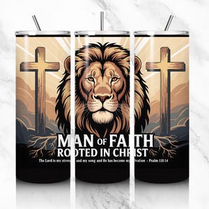 Man of Faith Tumbler Wrap, Christian 20oz Sublimation Design, Gift for Him, Bible Verse Tumbler PNG Download