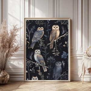 Dark Academia Owl Wall Print, Vintage Gothic Art, Moody Decor, Digital Download, Aesthetic Wall Art for Home