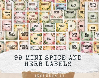 Cottagecore Seed Labels Printable – Vintage Stamp Style Herb & Garden Label Set – 9 Aesthetic Seed Jar Stickers – 3x3 Grid PNG Sheet