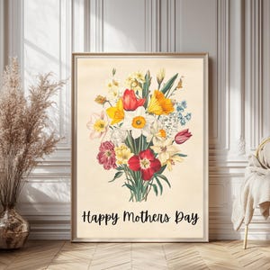 Stampa personalizzata di fiori di nascita per la famiglia, bouquet floreale personalizzato, regalo per mamma e nonna, download di arte murale digitale per la festa della mamma
