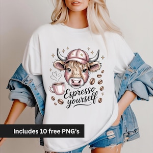 Grumpy Highland Cow Png, Cranky Coffee Lover Png, Fluffy Cow Grumpy Humor Graphic Sublimation Design, Cow Lover Png