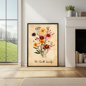 Stampa personalizzata di fiori di nascita per la famiglia, bouquet di fiori per mamma e nonna, regalo per la festa della mamma, stampa artistica da parete del mese di nascita, download digitale
