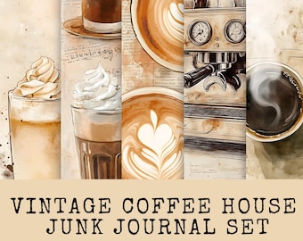 Café Nostalgique Digital Paper, Vintage Coffee Junk Journal Kit, Parisian Coffeehouse Ephemera, Espresso Scrapbook, Aged Café Printables