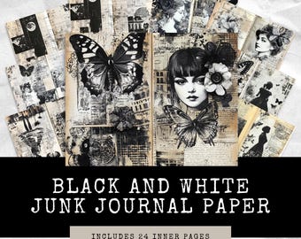 Black and White Victorian Lady Junk Journal, Butterfly Pages, Junk Journal Printable Pages, Paper Craft, Vintage Feminine Ephemera