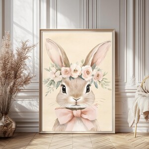 Benutzerdefinierte Osterhase Blumendruck, Vintage Kaninchen Wandkunst, druckbare Frühlingsdekoration, digitaler Download für Bauernhaus Cottagecore Home
