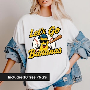 Lass uns gehen Bananen Baseball PNG SVG, lustige Banane, die Baseball spielt, digitaler Download für Sublimationsdesigns