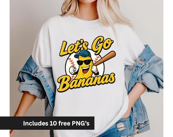 Lass uns gehen Bananen Baseball PNG SVG, lustige Banane, die Baseball spielt, digitaler Download für Sublimationsdesigns