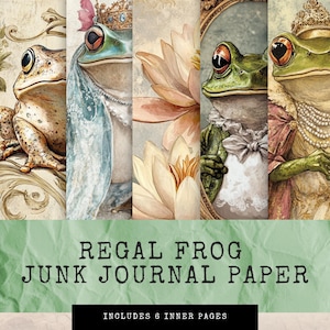 Kit imprimible de diario basura de ranas, páginas de efímeras digitales para álbumes de recortes, descarga de arte de collage de ranas único, efímeras femeninas vintage