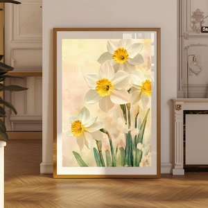 Stampa murale personalizzata con fiori di nascita di narcisi, regalo per mamma, lei e lui, arte murale stampabile per soggiorno, sala da pranzo